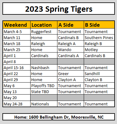 Spring 2023 Tigers Schedule